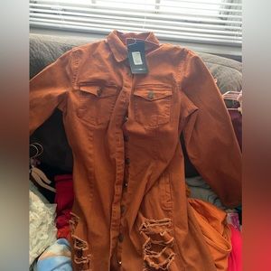 Orange long sleeve jean dress
